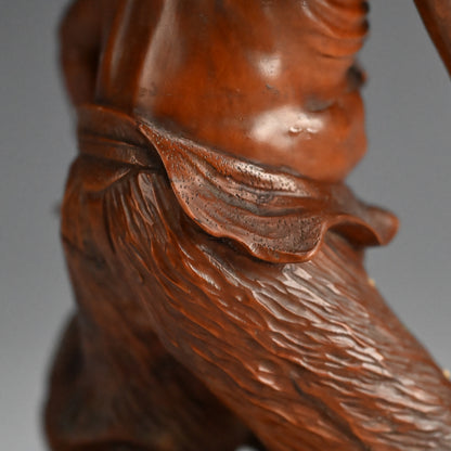 Carved Meiji p. Wood Oni With Kanabo Club, by Meizan