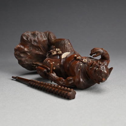 Carved Meiji p. Wood Oni With Kanabo Club, by Meizan