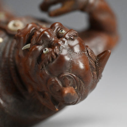 Carved Meiji p. Wood Oni With Kanabo Club, by Meizan