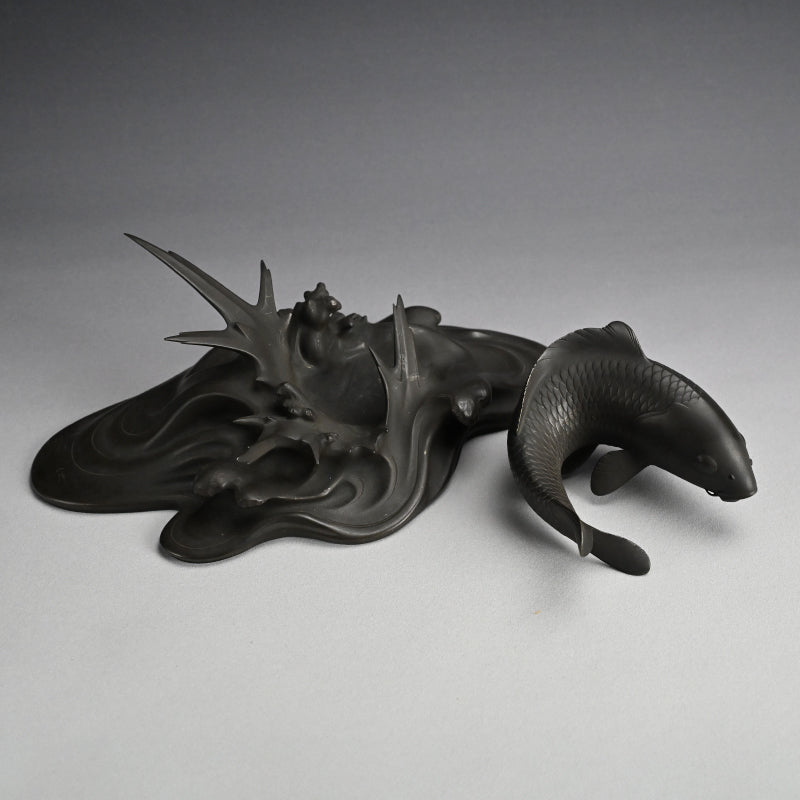 Antique Japanese Bronze Leaping Koi by Tsuda Joyo