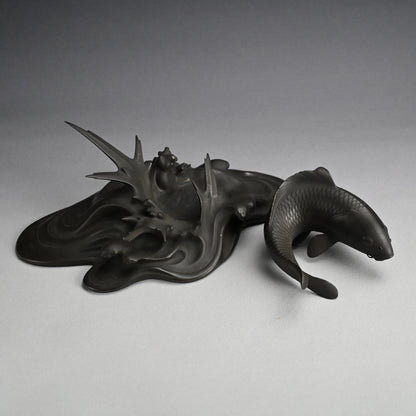 Antique Japanese Bronze Leaping Koi by Tsuda Joyo