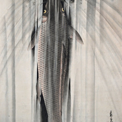 Edo p. Koi Nobori Leaping Carp Pair of Kishi School Scrolls ー“鯉瀧登二幅"