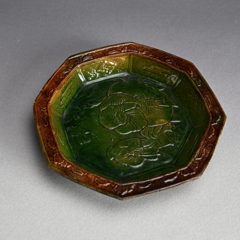 Antique Japanese Gennai Yaki Hexagonal Basin
