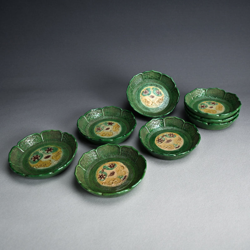Antique Japanese Edo p. Gennai Yaki 8 pc. Dish Set