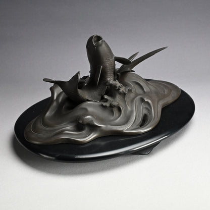 Antique Japanese Bronze Leaping Koi by Tsuda Joyo
