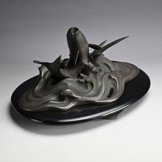 Antique Japanese Bronze Okimono of Leaping Koi