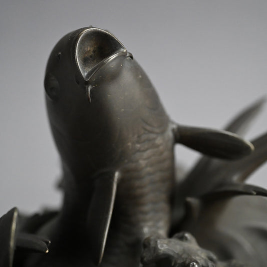 Antique Japanese Bronze Okimono of Leaping Koi
