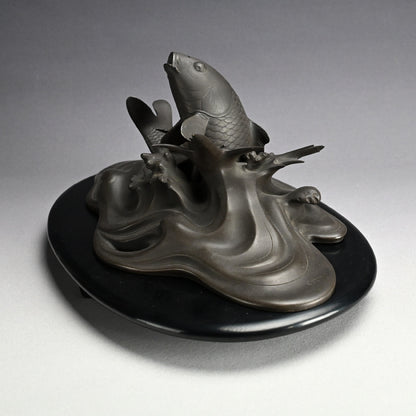 Antique Japanese Bronze Leaping Koi by Tsuda Joyo