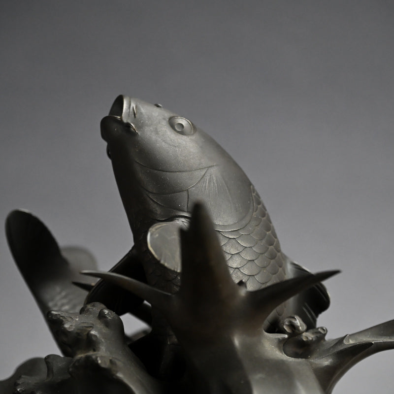 Antique Japanese Bronze Leaping Koi by Tsuda Joyo
