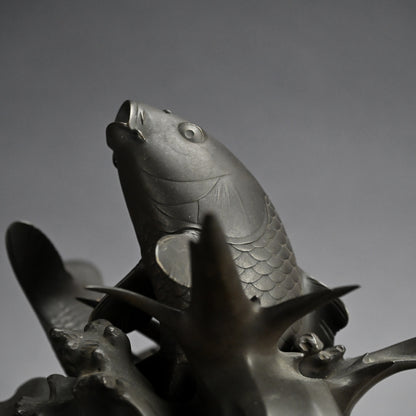 Antique Japanese Bronze Leaping Koi by Tsuda Joyo