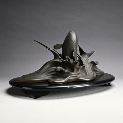 Antique Japanese Bronze Leaping Koi by Tsuda Joyo