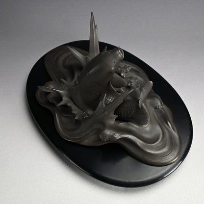 Antique Japanese Bronze Leaping Koi by Tsuda Joyo