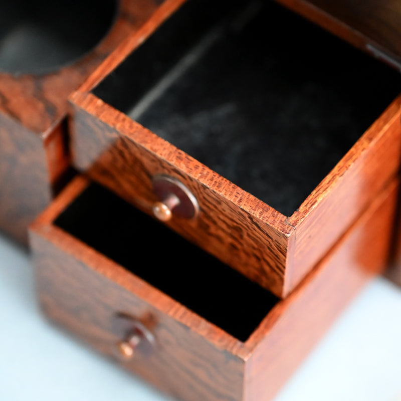 Elegant Antique Japanese Inlayed Wood Smoking Set