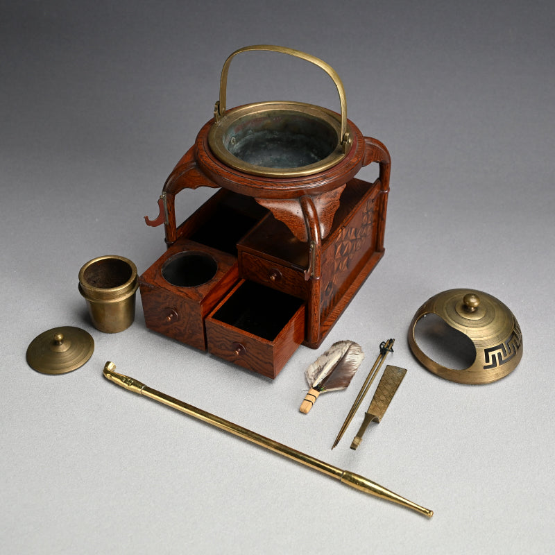 Elegant Antique Japanese Inlayed Wood Smoking Set