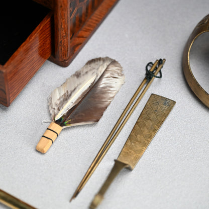 Elegant Antique Japanese Inlayed Wood Smoking Set