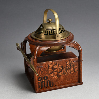 Elegant Antique Japanese Inlayed Wood Smoking Set