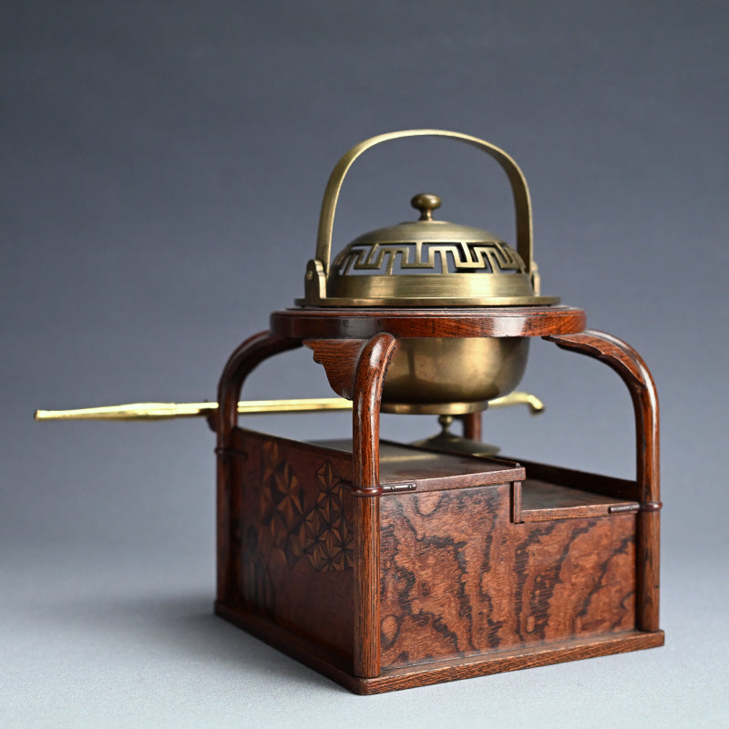 Elegant Antique Japanese Inlayed Wood Smoking Set