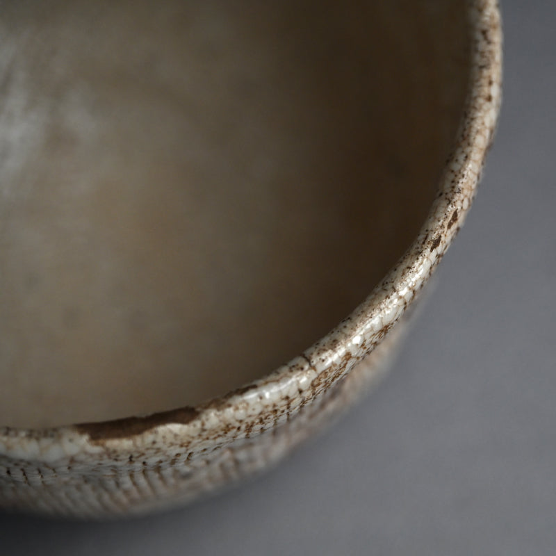 Antique Japanese Shino Chawan Tea Bowl ー矢野 景川 “米寿頭山満”