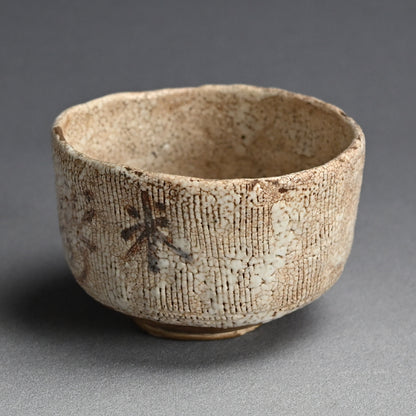 Antique Japanese Shino Chawan Tea Bowl ー矢野 景川 “米寿頭山満”