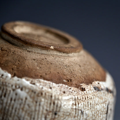 Antique Japanese Shino Chawan Tea Bowl ー矢野 景川 “米寿頭山満”