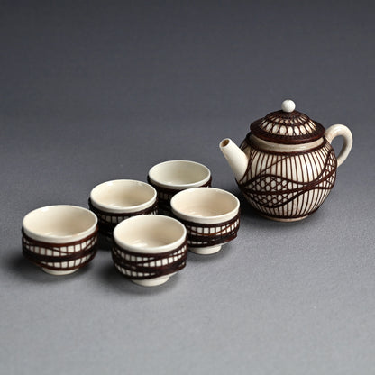 Rare Bamboo Bound Tankoji Porcelain Tea set