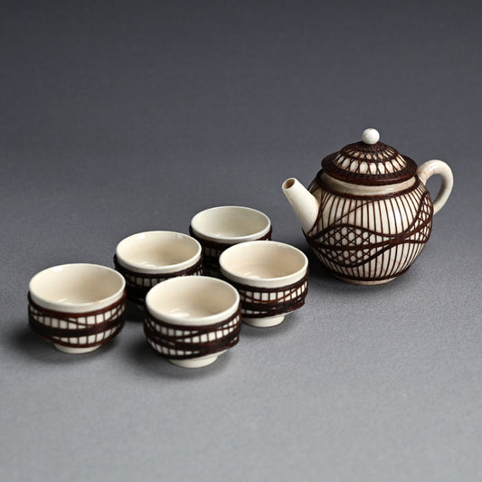 Rare Bamboo Bound Tankoji Porcelain Tea set