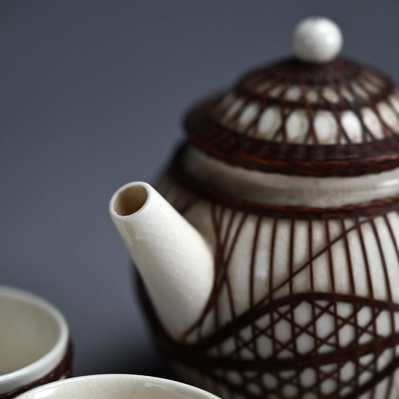 Rare Bamboo Bound Tankoji Porcelain Tea set