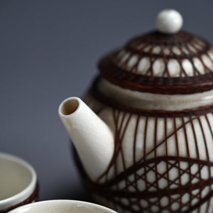 Rare Bamboo Bound Tankoji Porcelain Tea set