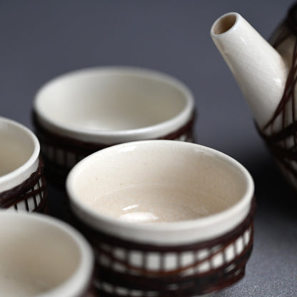 Rare Bamboo Bound Tankoji Porcelain Tea set