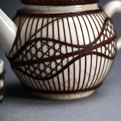 Rare Bamboo Bound Tankoji Porcelain Tea set