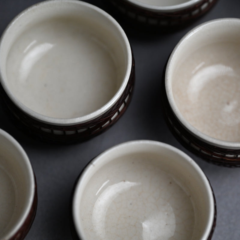 Rare Bamboo Bound Tankoji Porcelain Tea set