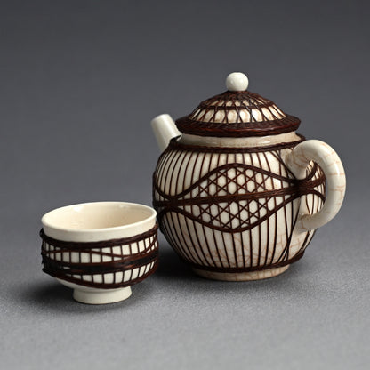 Rare Bamboo Bound Tankoji Porcelain Tea set