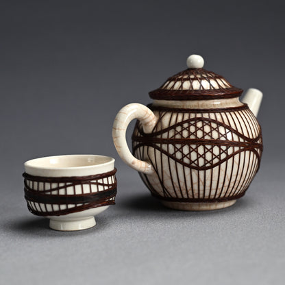 Rare Bamboo Bound Tankoji Porcelain Tea set