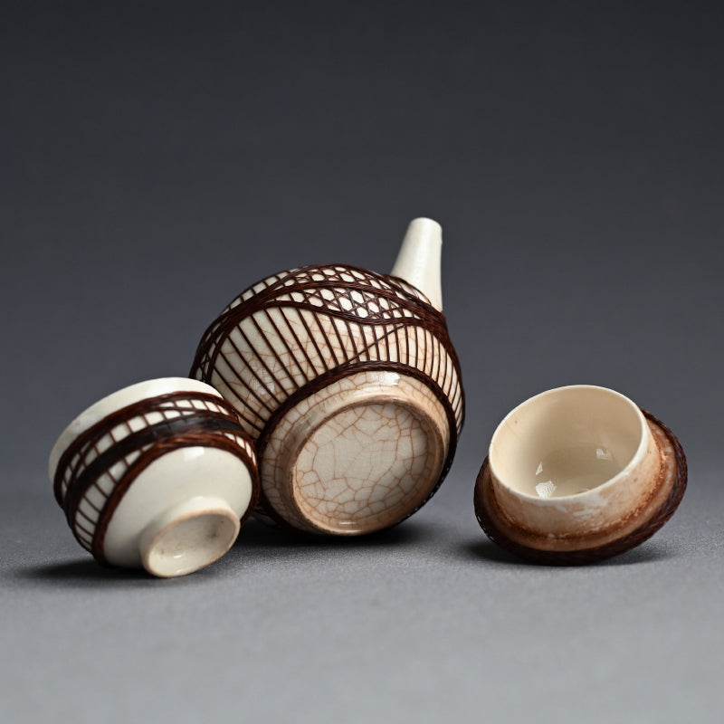 Rare Bamboo Bound Tankoji Porcelain Tea set