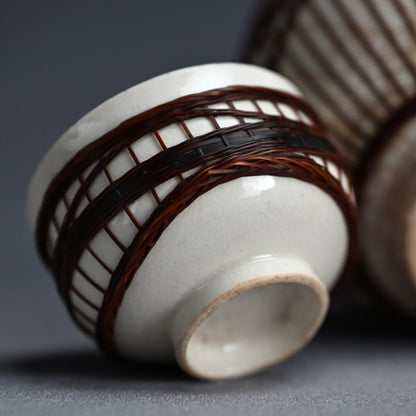 Rare Bamboo Bound Tankoji Porcelain Tea set