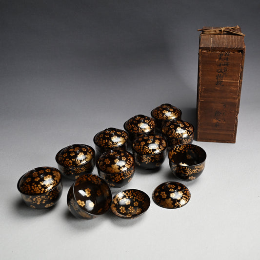 Boxed Set 10 Edo p Kaiseki Lacquer Soup Bowls