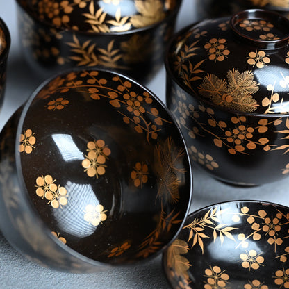 Boxed Set 10 Edo p Kaiseki Lacquer Soup Bowls