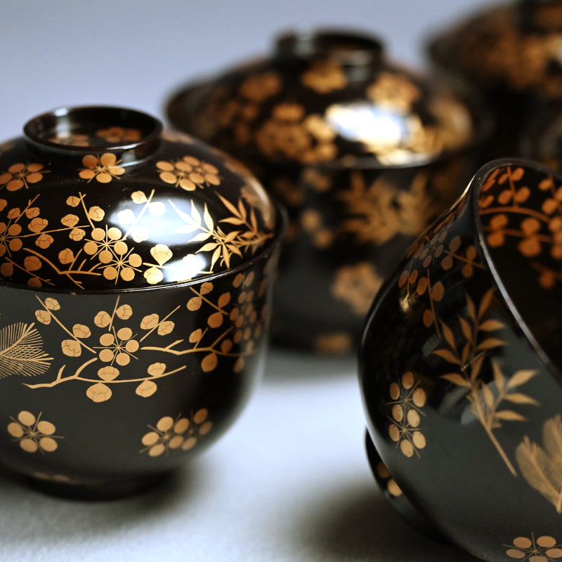 Boxed Set 10 Edo p Kaiseki Lacquer Soup Bowls