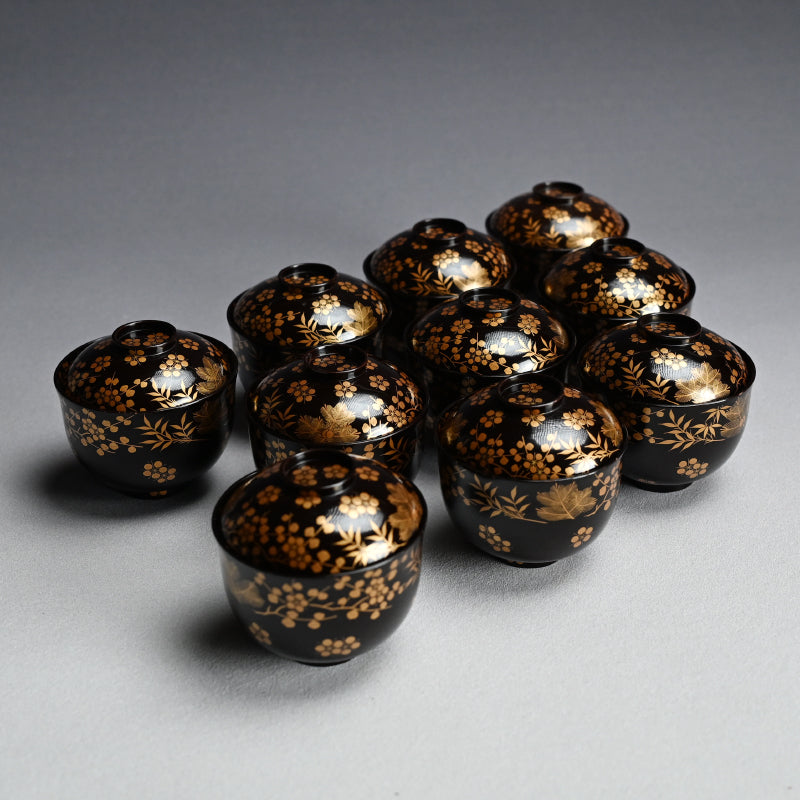 Boxed Set 10 Edo p Kaiseki Lacquer Soup Bowls