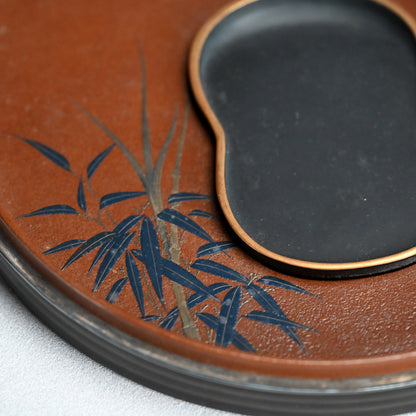 Circular Tile-Shaped Suzuri Bako Lacquered Writing Box