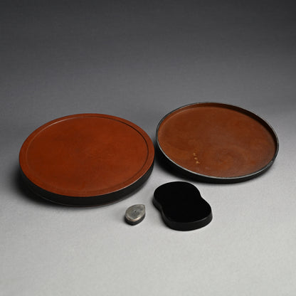 Circular Tile-Shaped Suzuri Bako Lacquered Writing Box