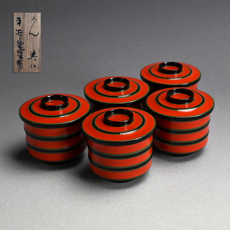 Set 5 Exquisite Kyoto Lacquer Kaiseki Soup Bowls