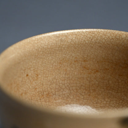 Antique Japanese Ninsei Pottery Tea Bowl with Grapes