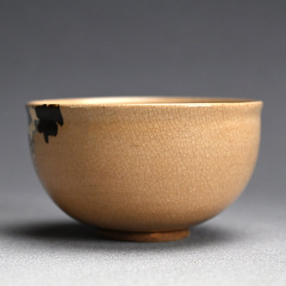 Antique Japanese Ninsei Pottery Tea Bowl with Grapes