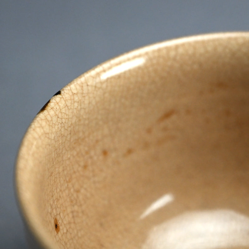 Antique Japanese Ninsei Pottery Tea Bowl with Grapes