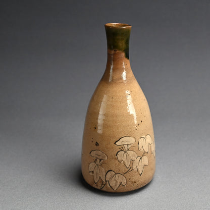 Antique Edo p. Japanese Pottery Flask, Asa-gao