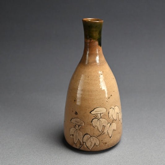 Antique Edo p. Japanese Pottery Flask, Asa-gao