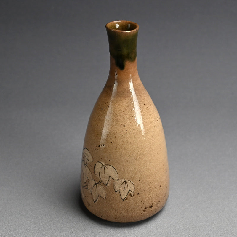 Antique Edo p. Japanese Pottery Flask, Asa-gao