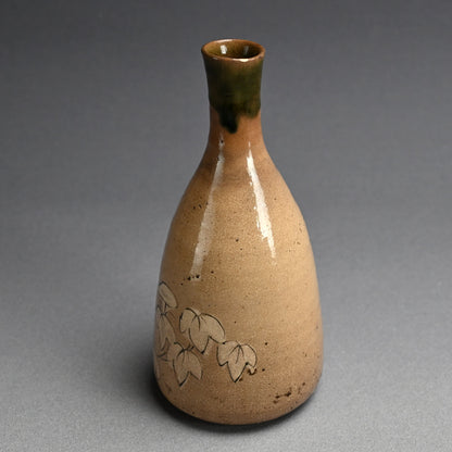 Antique Edo p. Japanese Pottery Flask, Asa-gao
