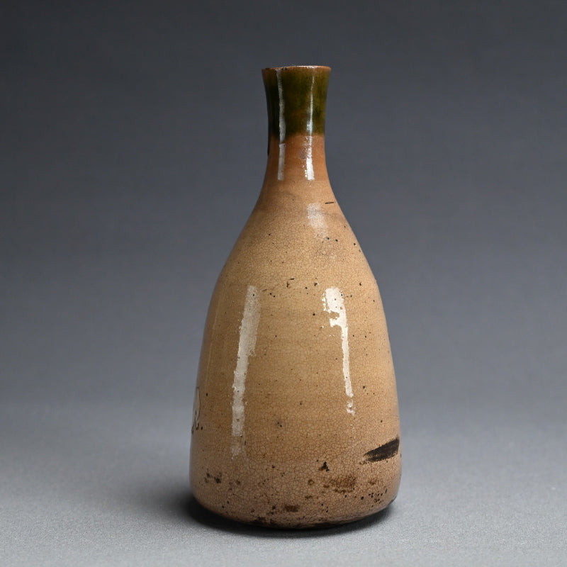 Antique Edo p. Japanese Pottery Flask, Asa-gao